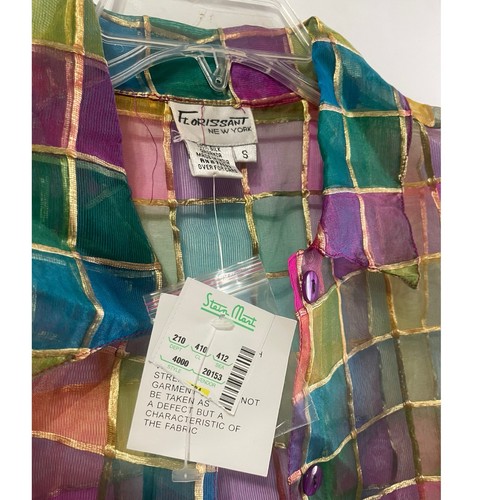 Camicia Florissant NY seta griglia trasparente arcobaleno colorata TG S bottone F indie Sleaze - Foto 18 di 18
