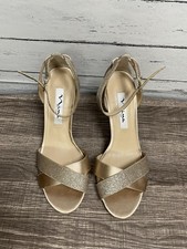 Nina Beige Glitter Ankle-Strap Dress Stilettos Sandals