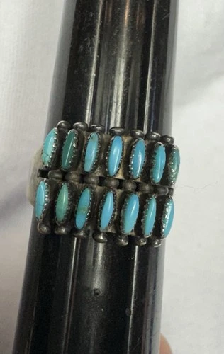 Zuni Ring Vintage Silver Turquoise Petit Point *2 Damaged Stones* Size 6.5 RD7