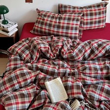 mixinni Vintage Red  Brown Buffalo Plaid Duvet Cover Set Twin XL Size - 3 Pi...