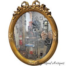 Antique carved gilt wood French oval mirror gilded original victorian 1890