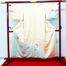 Japanese Kimono 'HOUMONGI' Silk/Light pink/Flower/History/Length:157cm N1307