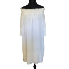 Sheer Sleeve Cottage Off the Shoulder White Dress Lace Detail XL Wedding