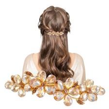 Fancy Hair Clips for Women,Champagne Rhinestone Hair Clips Flower Crystal
