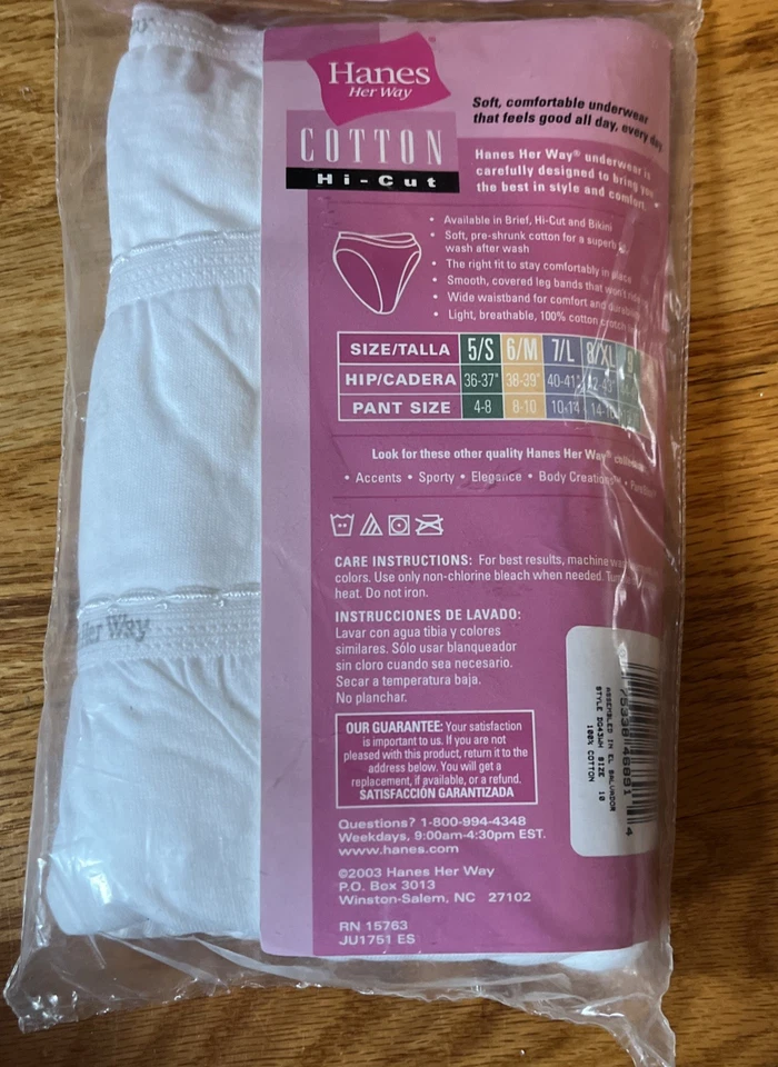 Paquete de 3 bragas blancas Hanes Her Way Hi Cut vintage 2003 ropa interior para mujer talla 10 Foto 2 de 4