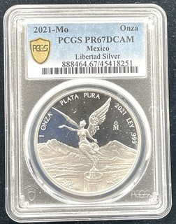 2021 Mo Onza PCGS PR67 DCAM Messico Libertad Argento