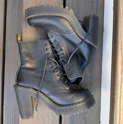 EUC Dr. DOC MARTENS Kendra Black Platform Boots 10-Eye Aunt Sally Ladies Size 6