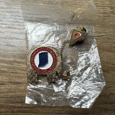 Vintg Indiana Federation of Republican Women Lapel Pin Brooch Gold Tone Elephant