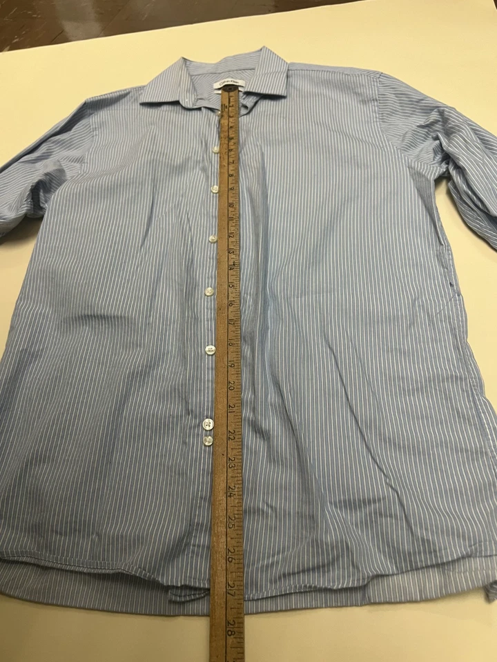 Calvin Klein Shirt Blue Striped Print Button Down Men 15.5- 32/33 - Image 4 of 4