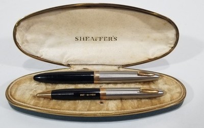 Sheaffer sentinel deluxe fat fountain  pen pencil set 14k triumph nib case 1946
