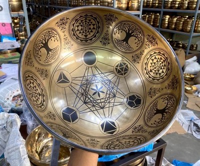 10 inches Geometry Singing Bowls - Buddha Open Eye Carve - Sound Energy Healing