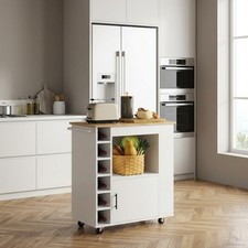 Carrello Cucina Isola Mobile Portabottiglie Legno 83x40x83 Rovere DecHome