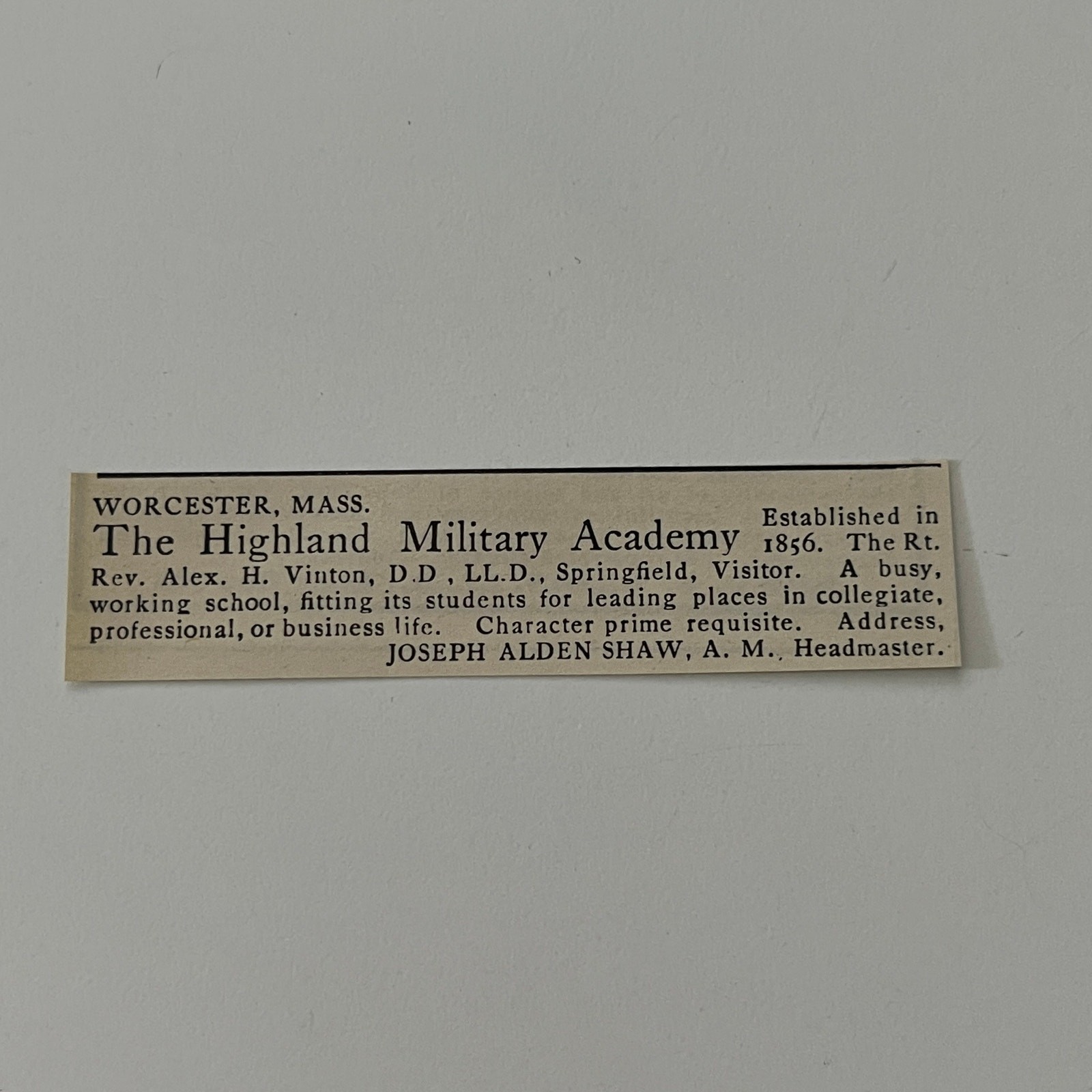 The Highland Military Academy Joseph Shaw Worcester MA 1906 Clipping SAI6-S42
