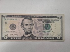 JUN 27 1965, REVERSE BIRTHDAY NOTE PA 1965 06 27 A, 5$ FIVE DOLLAR BILL