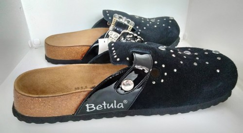 New Birkenstock Betula Rocko Suede Black/Blue Leather Buckle Clogs L8 2 Pair - Imagen 4 de 20