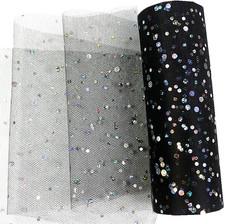 Laser Sequin Glitter Tulle Rolls 6 Inch X 10 Yards (30 Feet) Black Tulle Rolls F