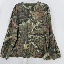 Mossy Oak Break-Up Infinity Camo Henley Shirt Mens XL Brown Green Pocket Tee