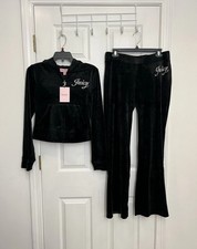 JUICY COUTURE XL Velour Tracksuit Hoodie/Pants Black XL NWT New