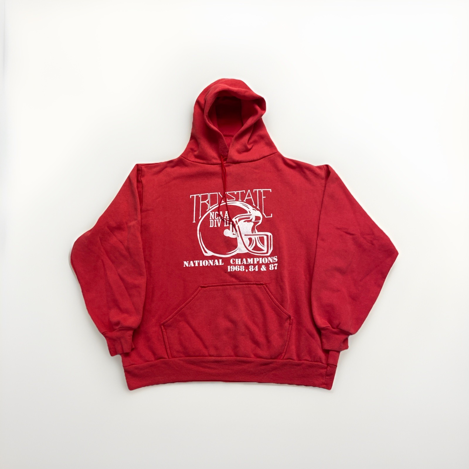 Vintage Troy State Trojans Hoodie Mens M Red Sweatshirt 80s National Champions