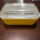 Vintage Yellow Pyrex Refrigerator Dish Container With Lid Glass 2 Pc