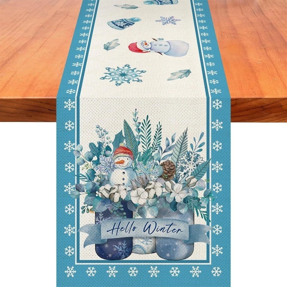 Christmas Burlap Table Runner, Holiday Table Cover
