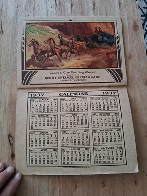 1937 CANYON CITY BOTTLING WORKS Calendar orig original complete advertising - Image 1 of 3