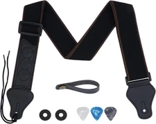 Guitar Strap, Soft Cotton Straps with 3 Pick Holders, Button Headstock Adaptor, 