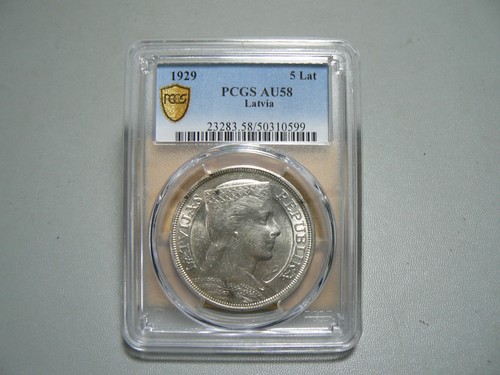 Latvia 5 Lati 1929 PCGS AU58
