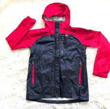 REI Jacket Boys Large 14-16 Red Navy Hooded Rain Seam Taped Waterproof Nylon