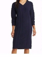 Caslon Women's Long Navy Blue Ribbed V-Neck Cardigan Midi Sweater Dress Size M