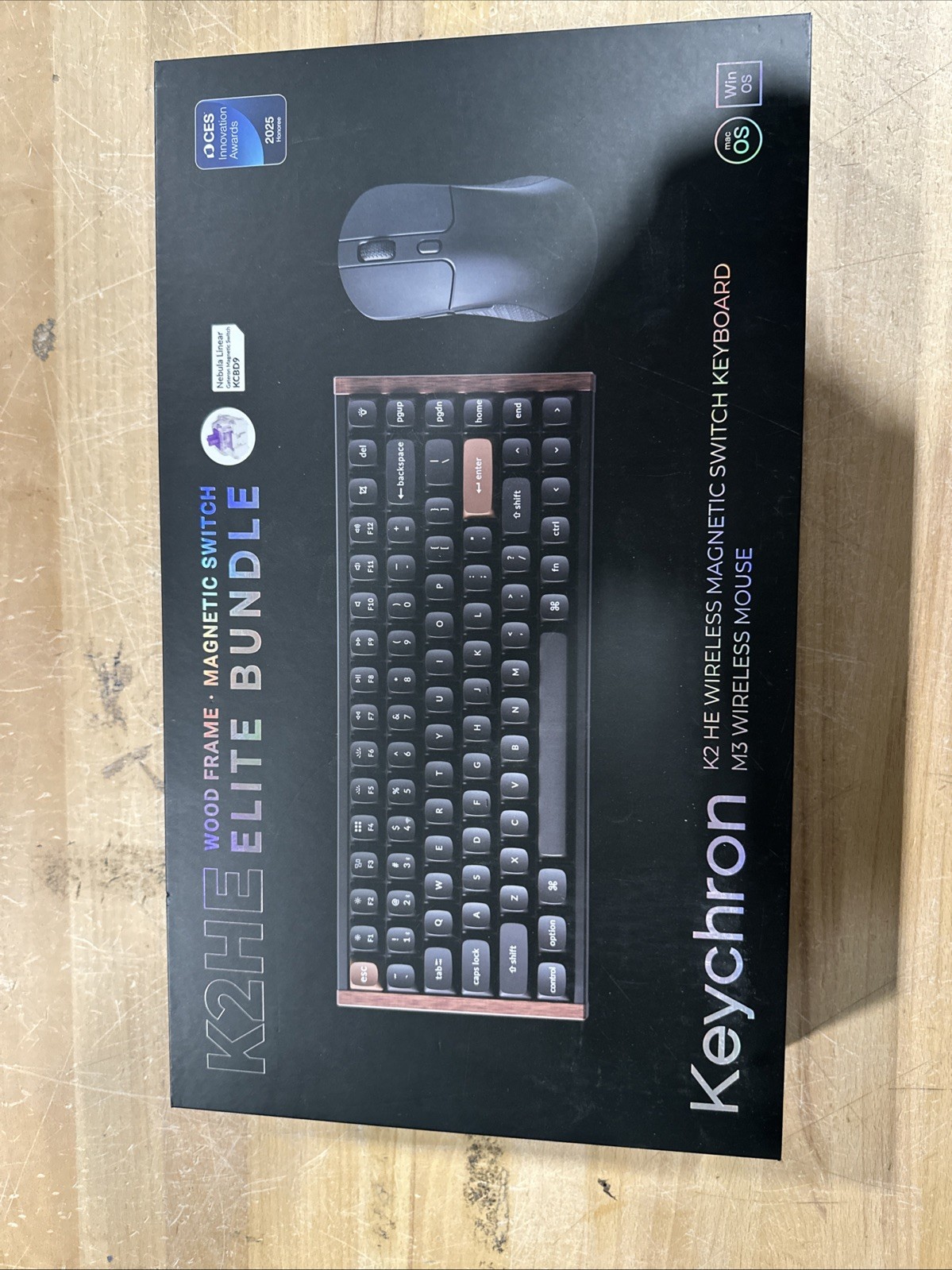 Keychron K2 HE Wood Frame Wireless Magnetic Switch Keyboard Mouse Elite Bundle 
