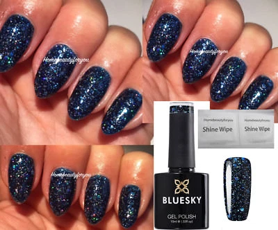 BLUESKY GEL NAIL POLISH BLUE GLITTER NAVY MULTI DIAMOND BLZ42 UV LED SOAK OFF