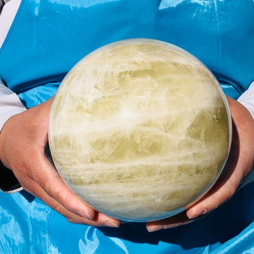 Grande sfera di cristallo giallo naturale 8,69 libbre quarzo sfera citrino minerale guarigione - Foto 4 di 13