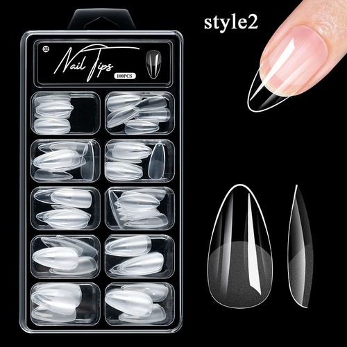 100X Almond False Nail Tips Matte Full Cover Long Coffin Fake Nails Art Manicure - Picture 24 of 32