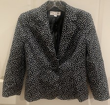 Evan Picone 6 Blazer Lined Black White Print Pattern EUC