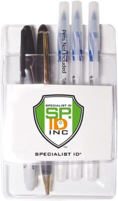 50 Pack- Heavy Duty Pocket Protector w/ Horizontal Badge Holder by Specialist ID