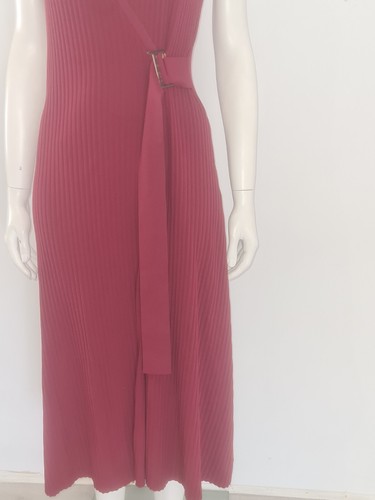BNWT Massimo Dutti (S) Red Wrap Midi Dress UK 8 10 EU 36 38 Ribbed Belted Swing - Picture 13 of 14