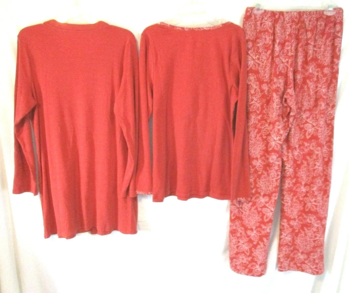 Carole Hochman 3 Piece Pajama Set Sz S Tall Red Floral Sleepwear