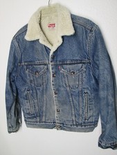 Levi Trucker Snap Sherpa Jacket Denim Blue Jean Vtg 1970's Warm Red Tab USA made