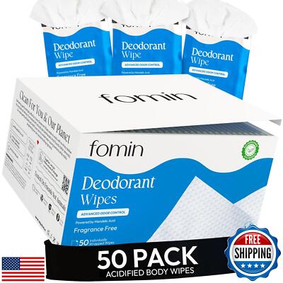 FOMIN Acidified Travel Deodorant Wipes For Women and Men - 50 Count - Fragran