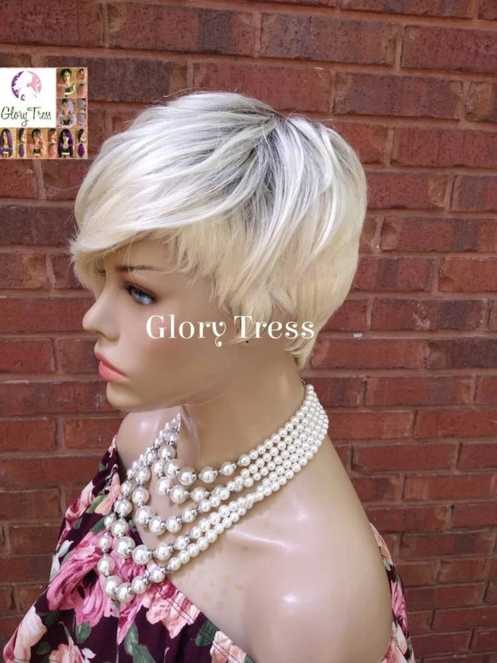Short Razor Cut Full Wig | Pixie Cut | 100% Human Hair Wig | Ombre Blonde 613 - Image 4 of 4