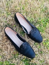 Salvatore Ferragamo Boutique Women's 9AA Black Leather Wedge logo loafer 43992
