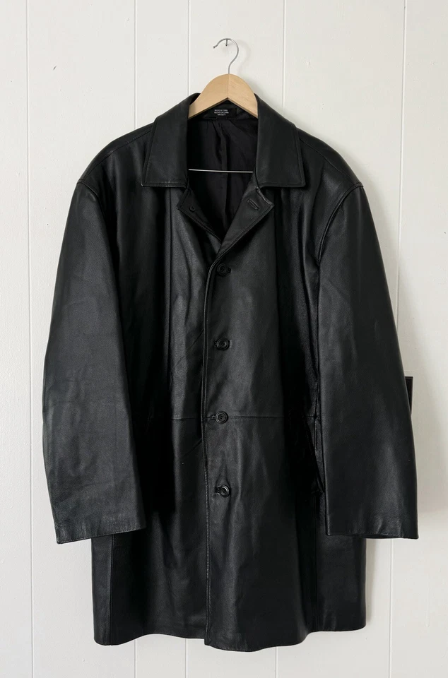 Gabardina vintage de cuero negro Y2K talla XL Foto 2 de 4