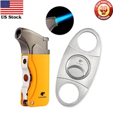 Torch Cigar Lighter Cutter Set 1 Jet Flame Lighters w/ Punch For Coh Cigars Gift