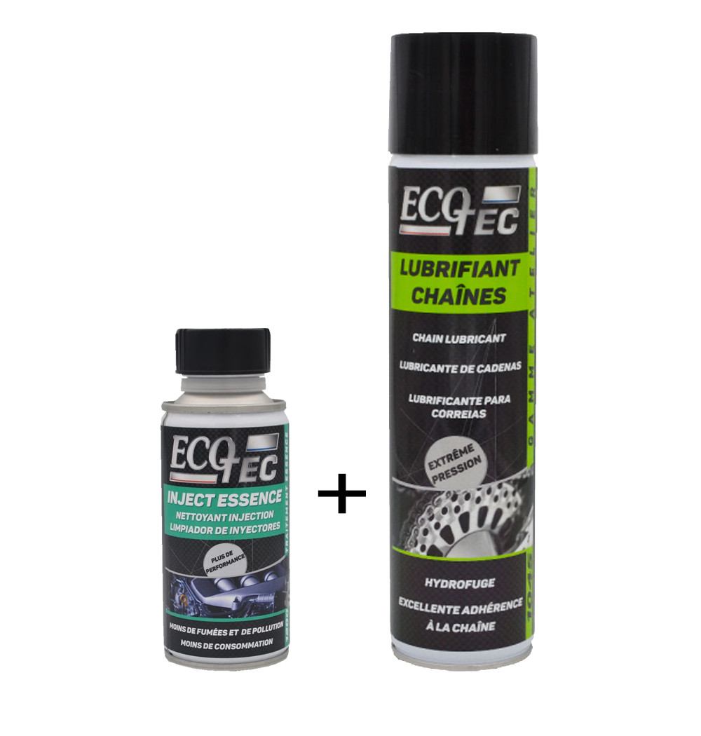 Kit lubrifiant chaîne moto 400ml et nettoyant injecteur pour vos sorties routières
