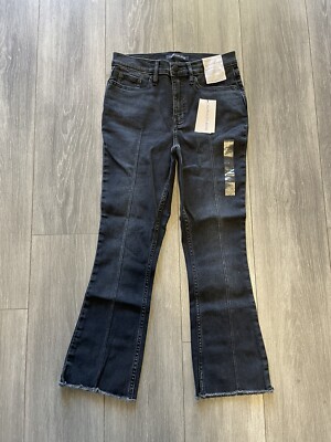 New Calvin Klein Women's Blue Denim High Rise Kick Boot Frayed Ankle Size 27