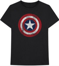MARVEL COMICS UNISEX T-SHIRT CAPTAIN AMERICA DISTRESSED SHIELD BLACK SIZE MED