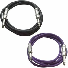 2 Pack of 1/4" TRS Patch Cables 3 Ft Extension Cords Jumper 3 Pin Various Colors
