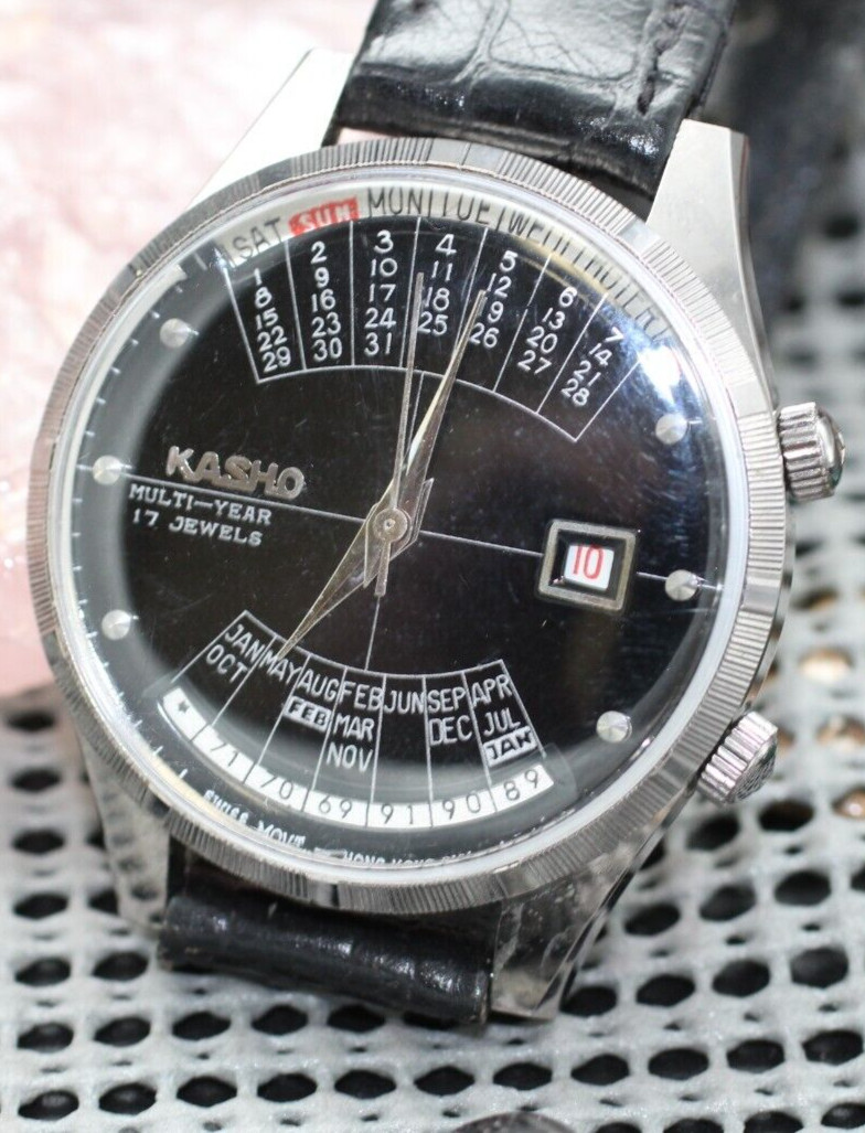 Kasho Multi-Year Calendar Day Date 41mm Mens Wrist Watch Original Vintage RUNS