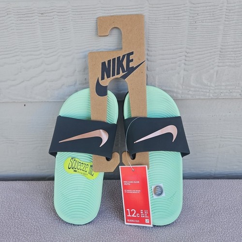 Nike Kawa Slides Toddler Size 12C Black Gold Mint Foam Sandals Boys Girls